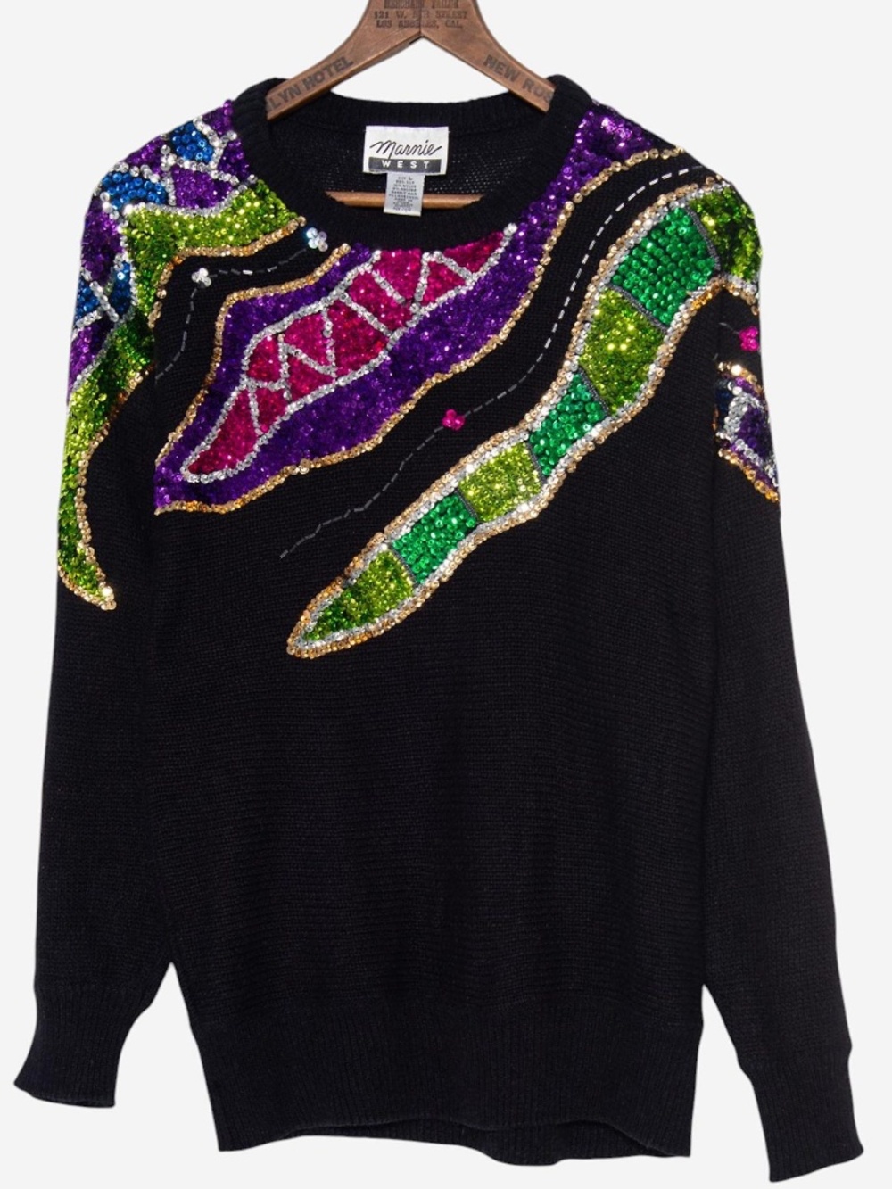 vintage 90s geometric beaded sequin batwing knit pullover sweater